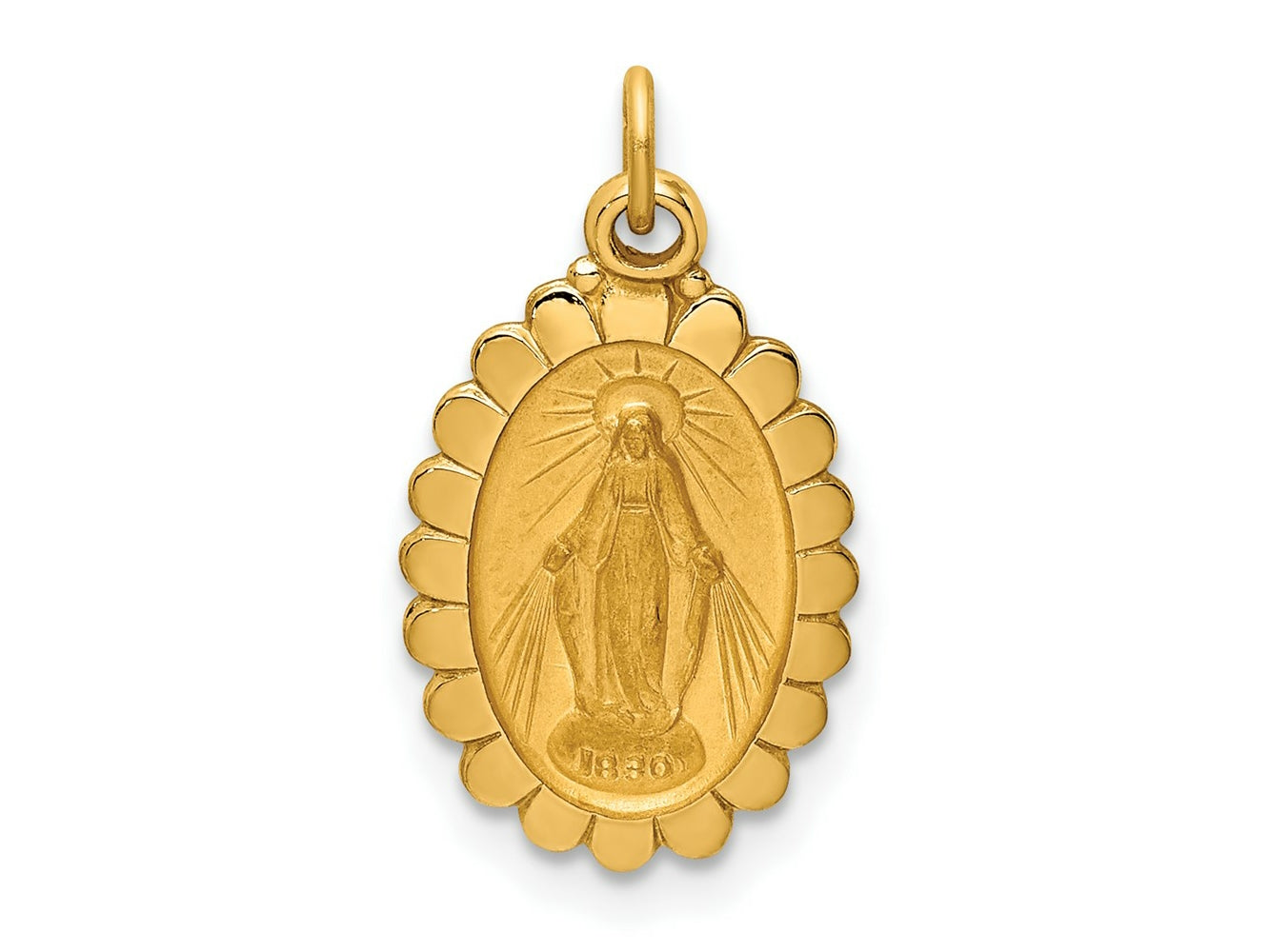 FJC Finejewelers 14 kt Yellow Gold Solid Polished/Satin Small Oval Scalloped Miraculous Medal 19 x 11 mm