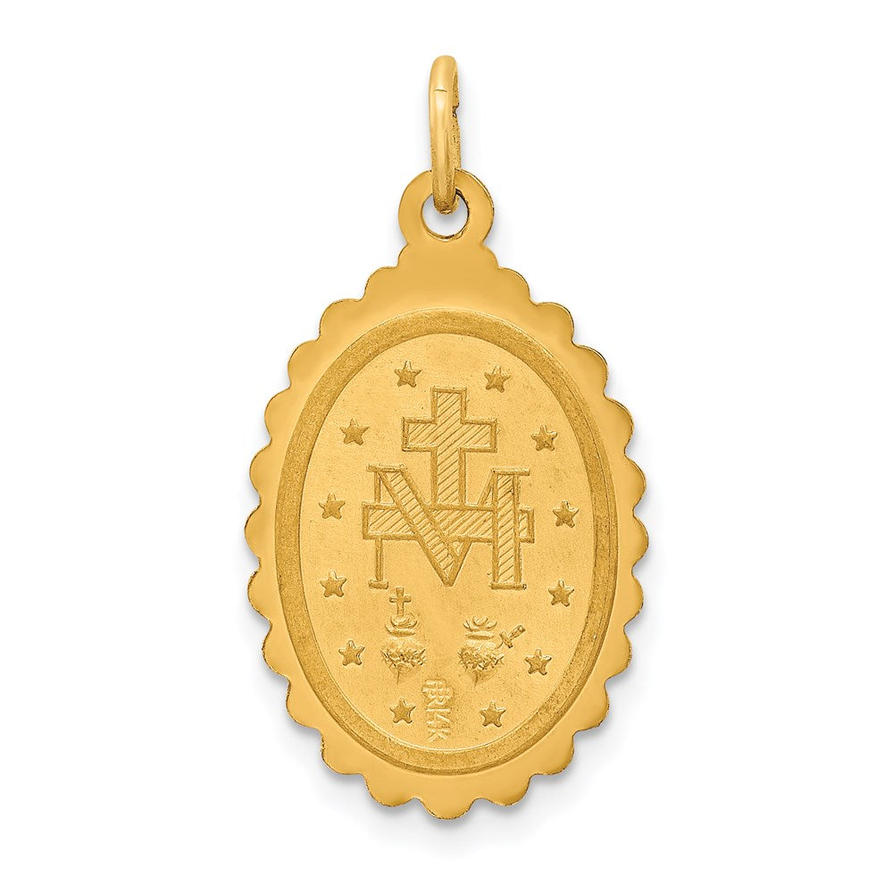 FJC Finejewelers 14 kt Yellow Gold Solid Polished/Satin Medium Oval Scalloped Miraculous Medal 26 x 14 mm
