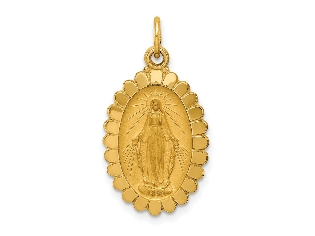 FJC Finejewelers 14 kt Yellow Gold Solid Polished/Satin Medium Oval Scalloped Miraculous Medal 26 x 14 mm