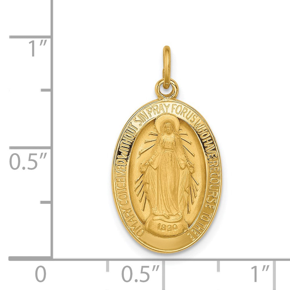FJC Finejewelers 14 kt Yellow Gold Solid Polished/Satin Oval Miraculous Medal 24 x 13 mm