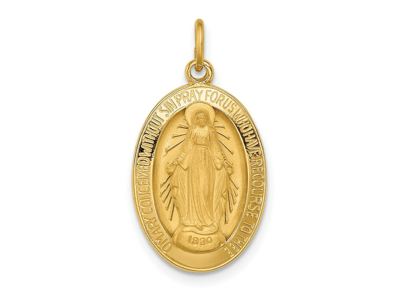 FJC Finejewelers 14 kt Yellow Gold Solid Polished/Satin Oval Miraculous Medal 24 x 13 mm