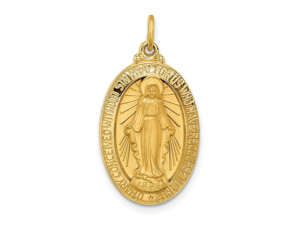 FJC Finejewelers 14 kt Yellow Gold Solid Polished/Satin Medium Oval Miraculous Medal 27 x 14 mm