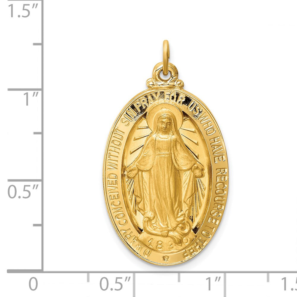 FJC Finejewelers 14 kt Yellow Gold Solid Polished/Satin Large Oval Miraculous Medal 32 x 18 mm