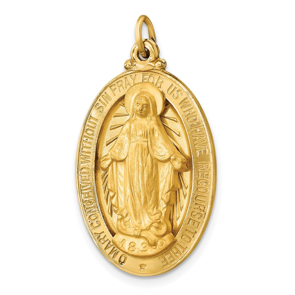 FJC Finejewelers 14 kt Yellow Gold Solid Polished/Satin Large Oval Miraculous Medal 32 x 18 mm