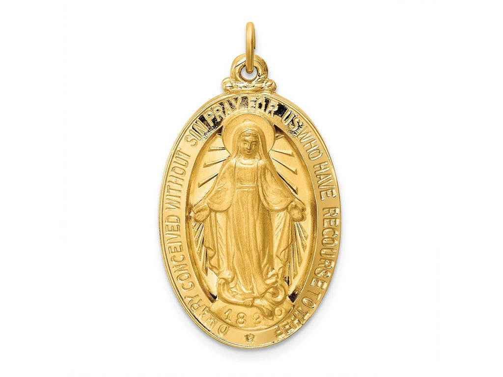 FJC Finejewelers 14 kt Yellow Gold Solid Polished/Satin Large Oval Miraculous Medal 32 x 18 mm