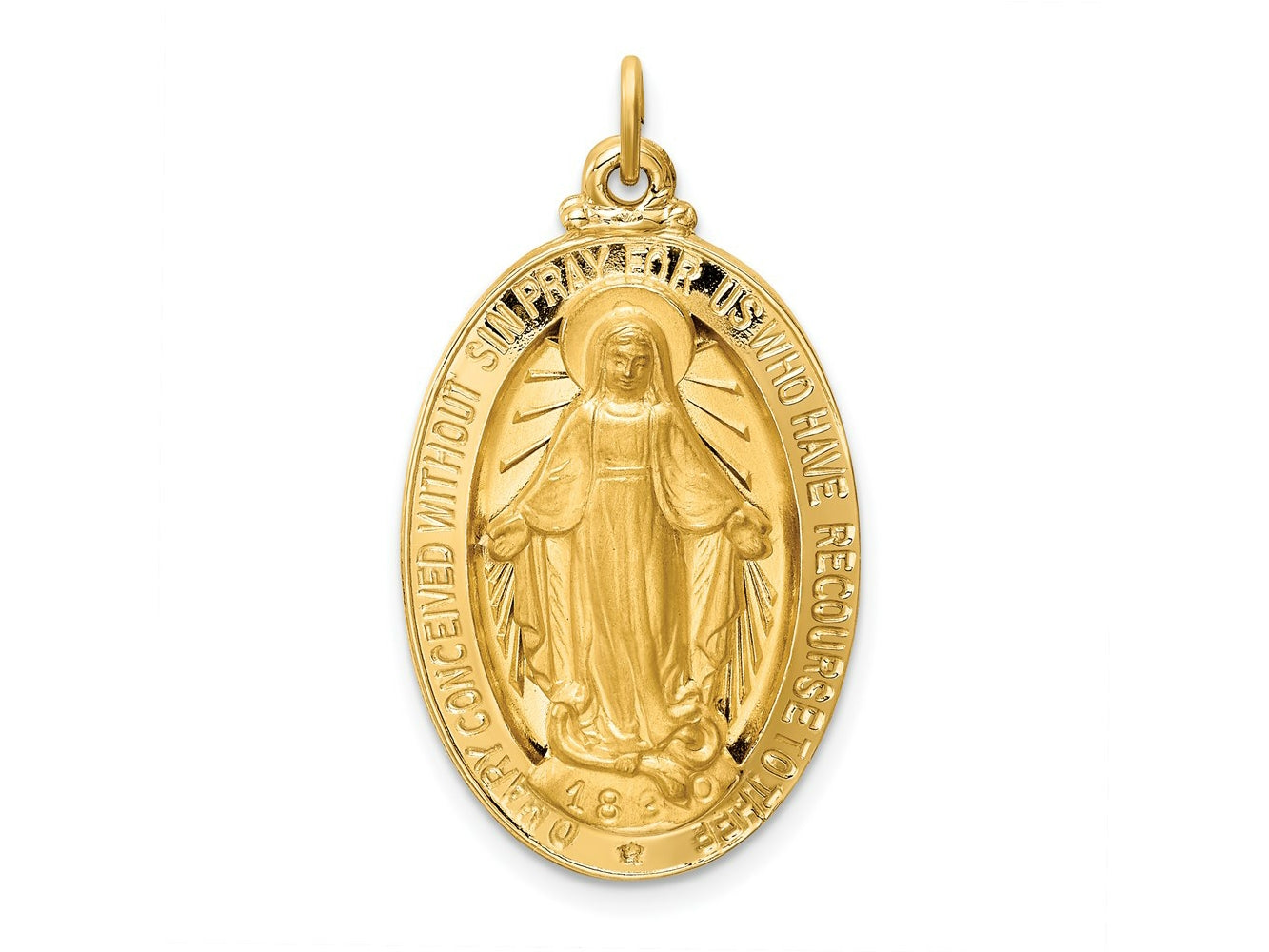 FJC Finejewelers 14 kt Yellow Gold Solid Polished/Satin Large Oval Miraculous Medal 32 x 18 mm