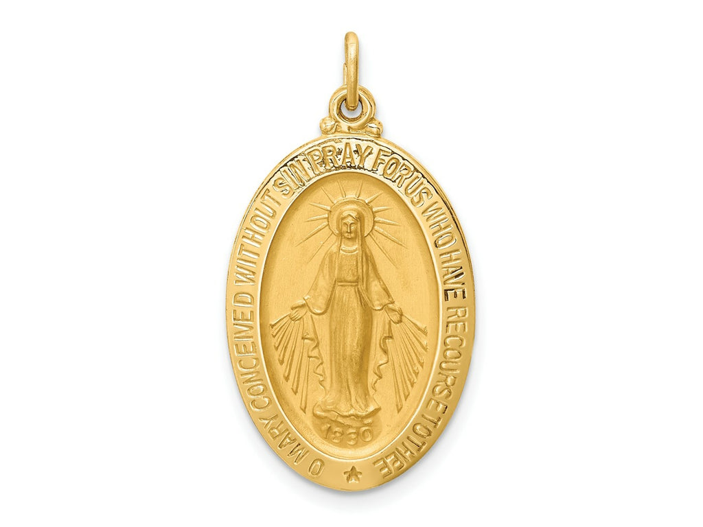 FJC Finejewelers 14 kt Yellow Gold Solid Polished/Satin Medium Oval Miraculous Medal 29 x 16 mm