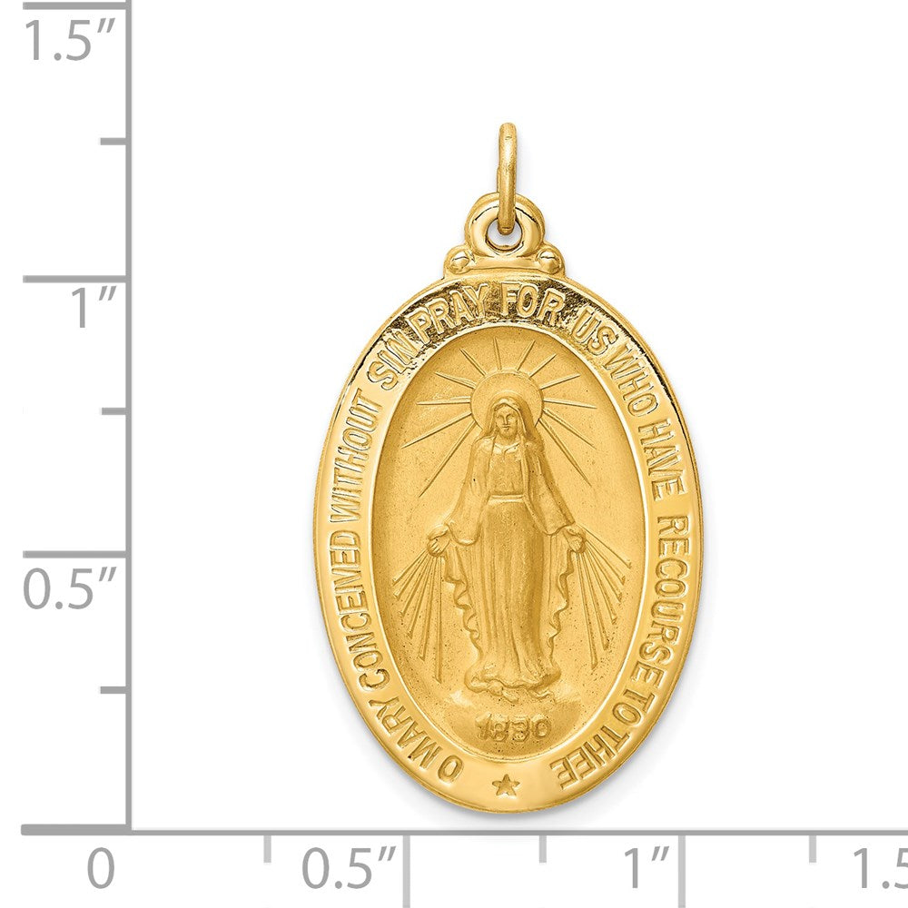 FJC Finejewelers 14 kt Yellow Gold Solid Polished/Satin Medium Oval Miraculous Medal 32 x 18 mm