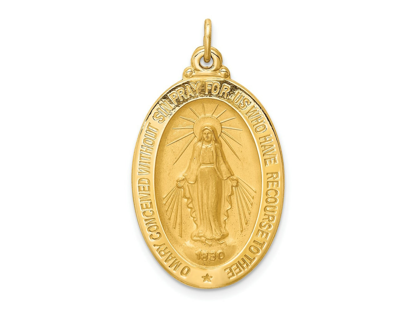 FJC Finejewelers 14 kt Yellow Gold Solid Polished/Satin Medium Oval Miraculous Medal 32 x 18 mm