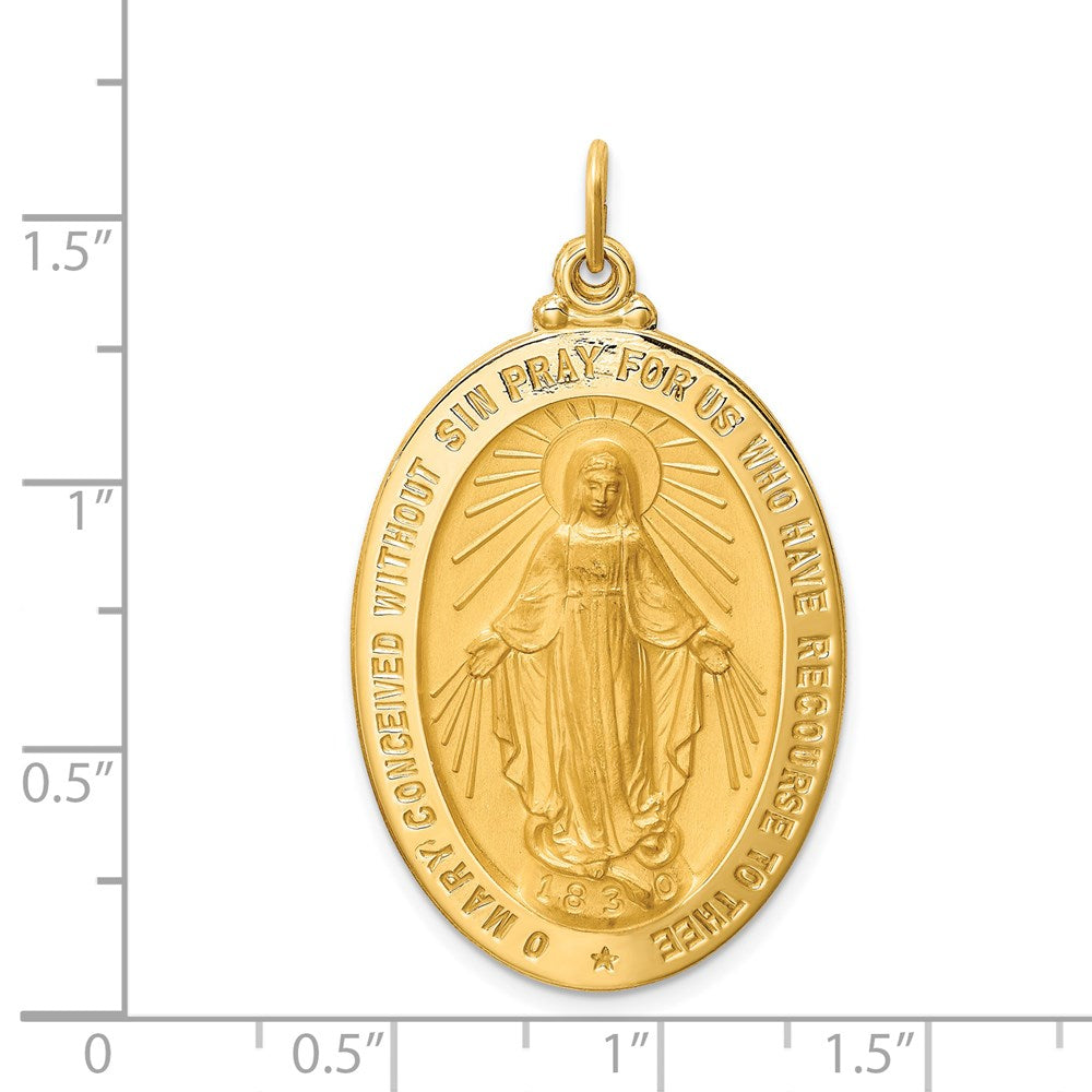 FJC Finejewelers 14 kt Yellow Gold Solid Polished/Satin Large Oval Miraculous Medal 41 x 24 mm