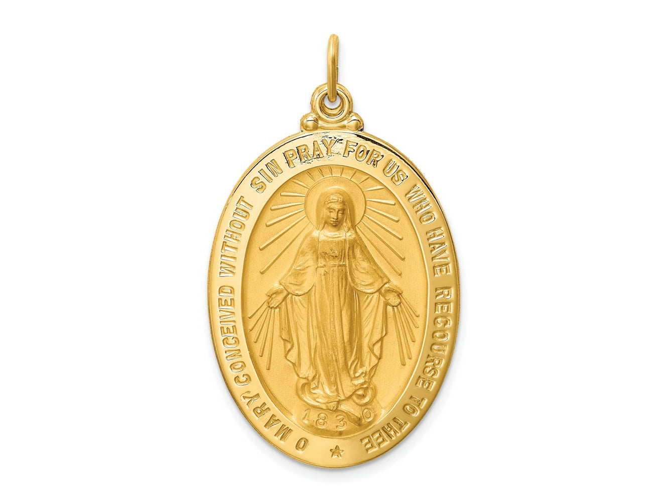 FJC Finejewelers 14 kt Yellow Gold Solid Polished/Satin Large Oval Miraculous Medal 41 x 24 mm