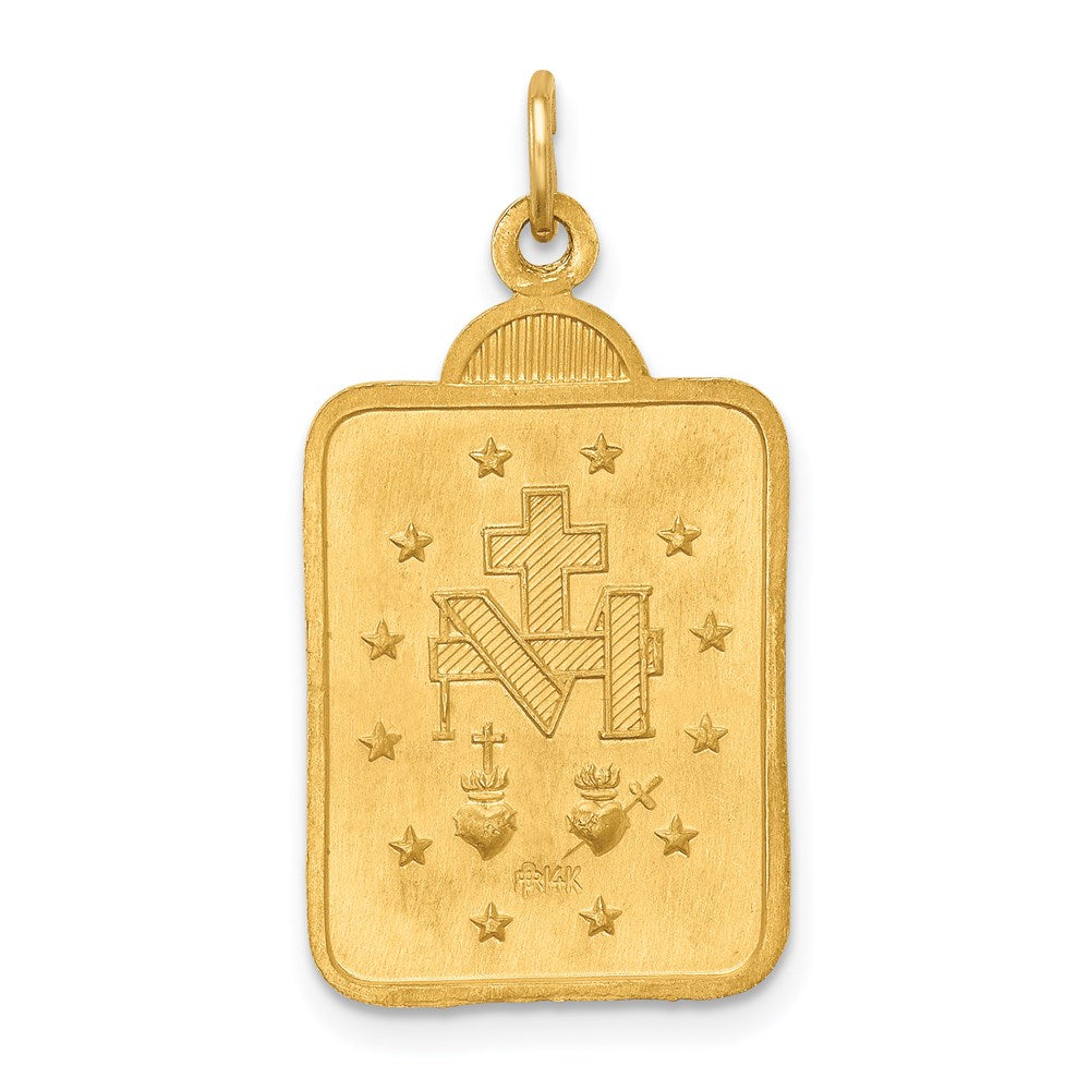 FJC Finejewelers 14 kt Yellow Gold Solid Polished/Satin Rectangle with Fan Top Miraculous Medal 28 x 15 mm