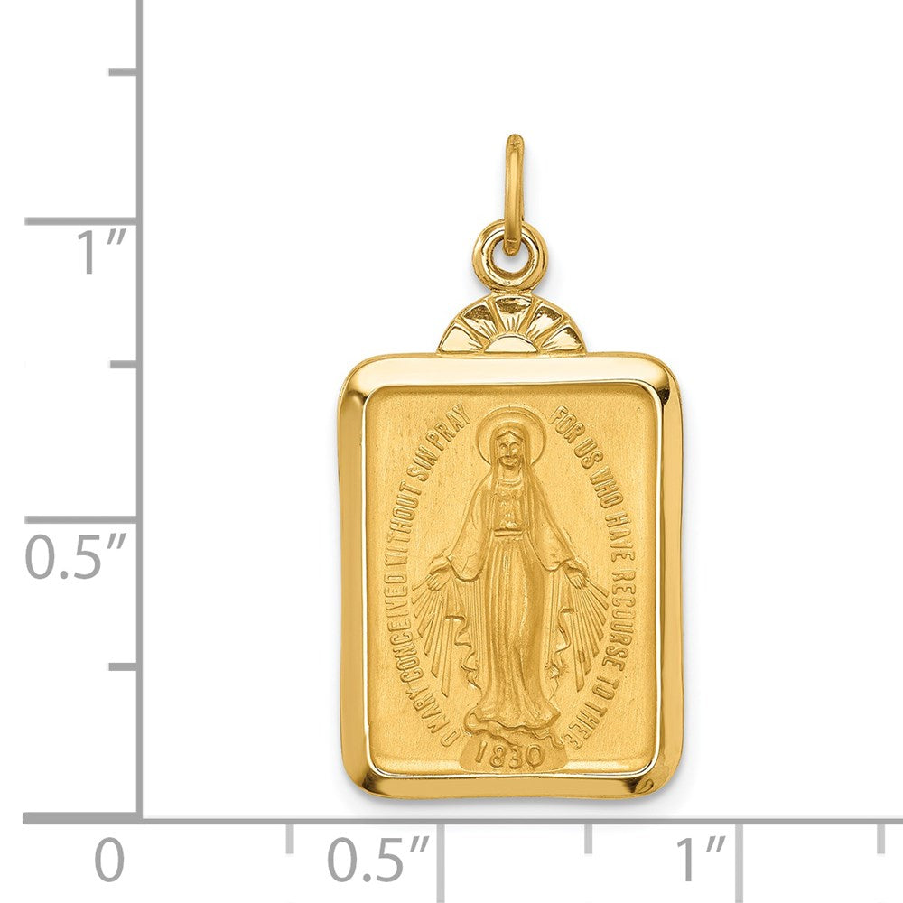 FJC Finejewelers 14 kt Yellow Gold Solid Polished/Satin Rectangle with Fan Top Miraculous Medal 28 x 15 mm