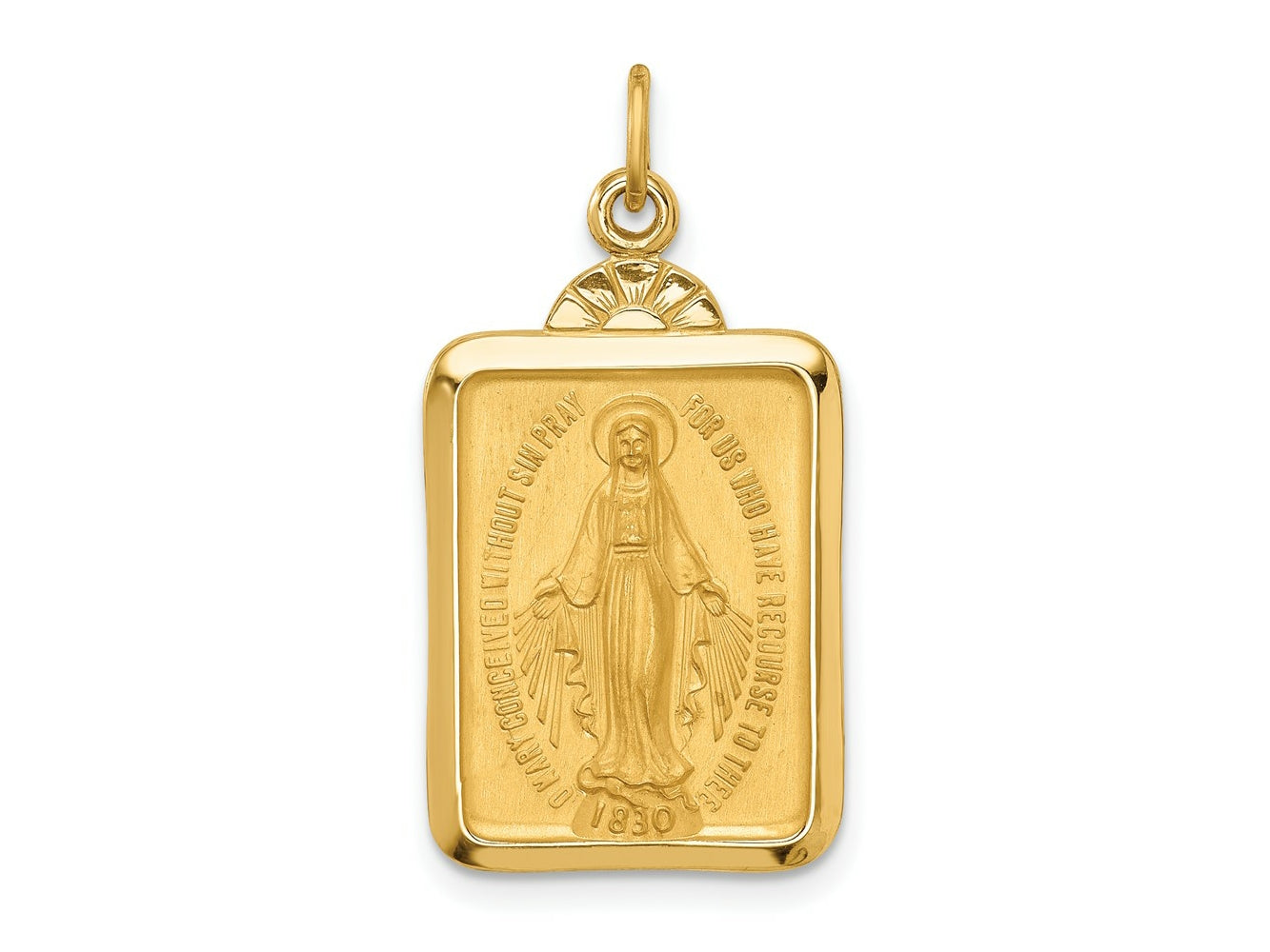 FJC Finejewelers 14 kt Yellow Gold Solid Polished/Satin Rectangle with Fan Top Miraculous Medal 28 x 15 mm