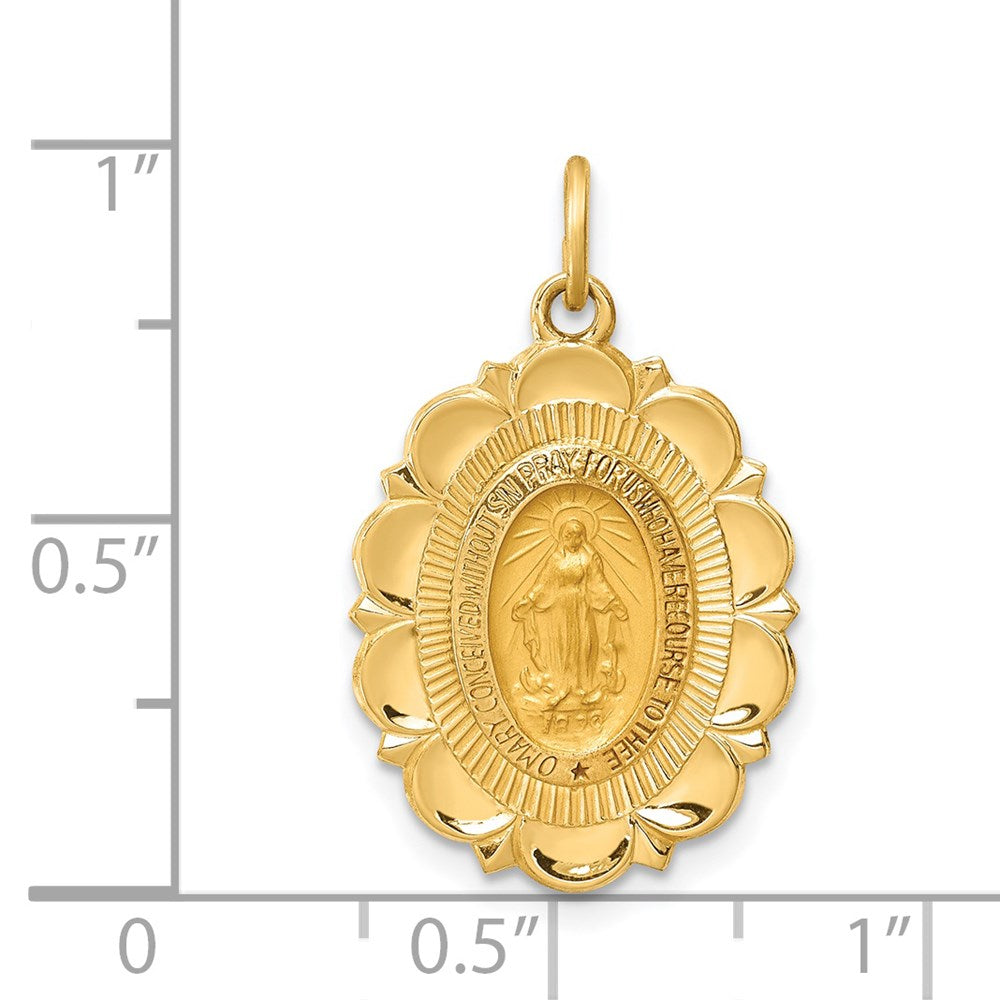 FJC Finejewelers 14 kt Yellow Gold Solid Polished/Satin Small Fancy Oval Miraculous Medal 25 x 15 mm