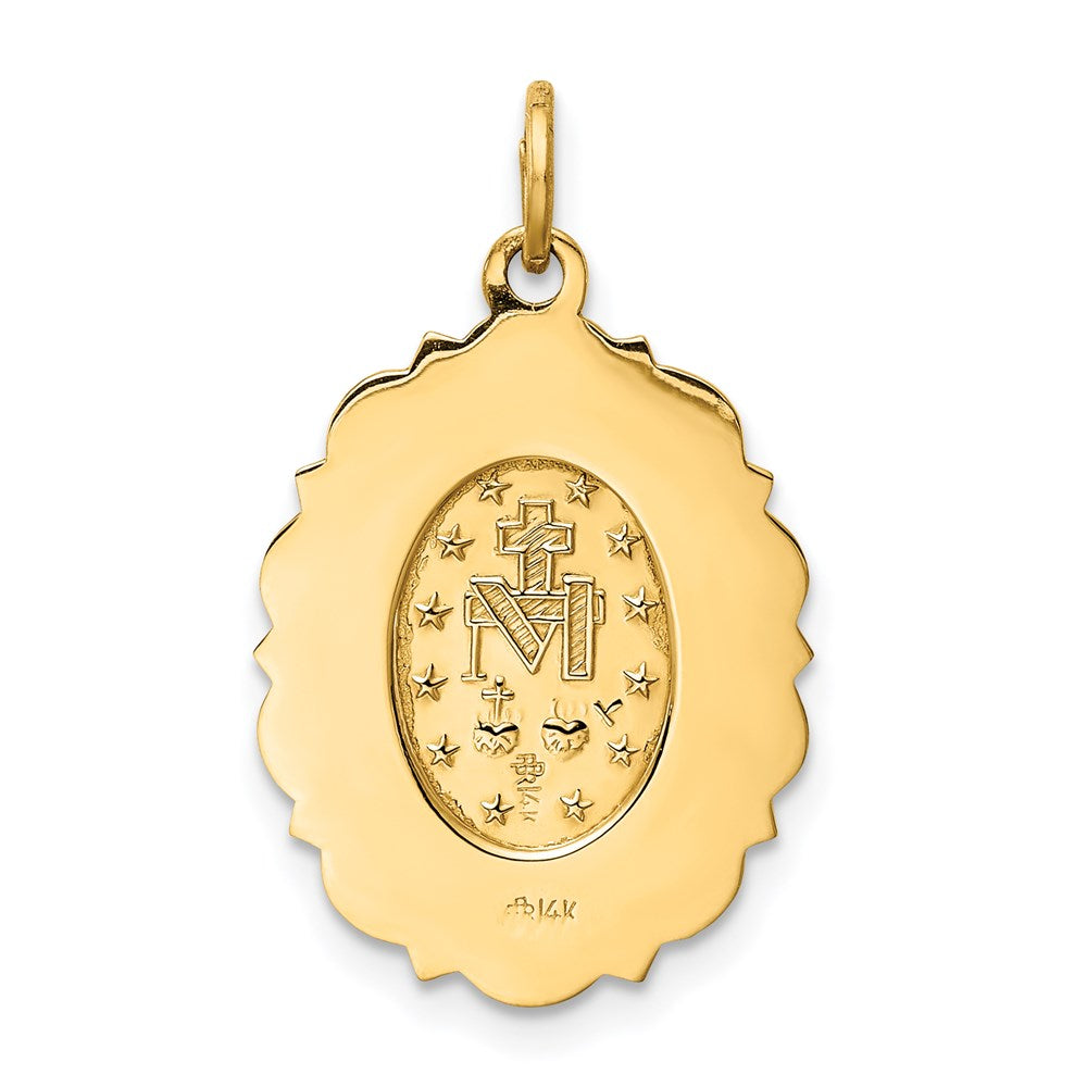 FJC Finejewelers 14 kt Yellow Gold Solid Polished/Satin Small Fancy Oval Miraculous Medal 25 x 15 mm
