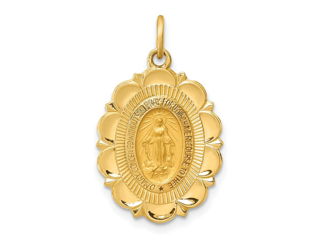 FJC Finejewelers 14 kt Yellow Gold Solid Polished/Satin Small Fancy Oval Miraculous Medal 25 x 15 mm