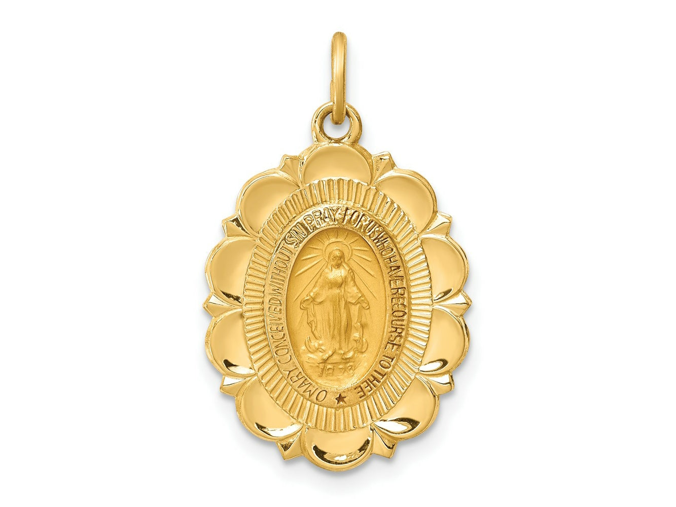 FJC Finejewelers 14 kt Yellow Gold Solid Polished/Satin Small Fancy Oval Miraculous Medal 25 x 15 mm