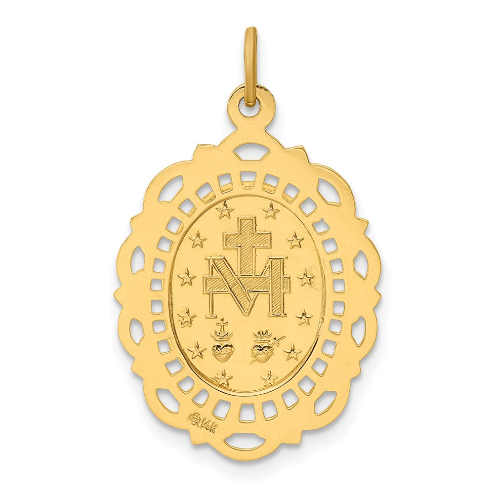 FJC Finejewelers 14 kt Yellow Gold Solid Polished/Satin Fancy Pierced Oval Miraculous Medal 27 x 17 mm