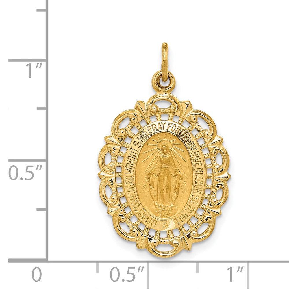 FJC Finejewelers 14 kt Yellow Gold Solid Polished/Satin Fancy Pierced Oval Miraculous Medal 27 x 17 mm