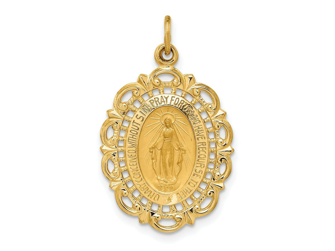 FJC Finejewelers 14 kt Yellow Gold Solid Polished/Satin Fancy Pierced Oval Miraculous Medal 27 x 17 mm