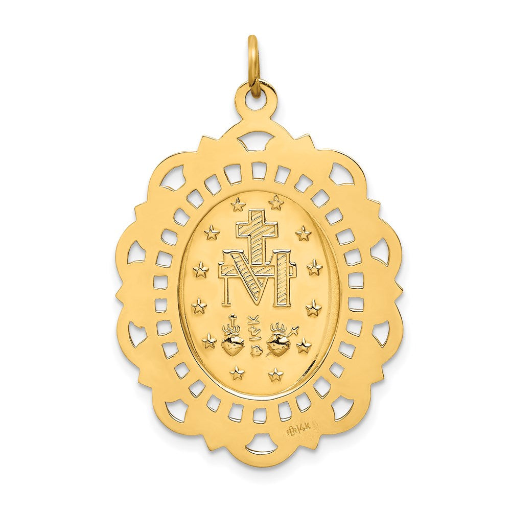 FJC Finejewelers 14 kt Yellow Gold Solid Polished/Satin Fancy Pierced Oval Miraculous Medal 33 x 23 mm
