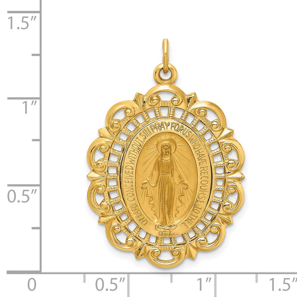 FJC Finejewelers 14 kt Yellow Gold Solid Polished/Satin Fancy Pierced Oval Miraculous Medal 33 x 23 mm