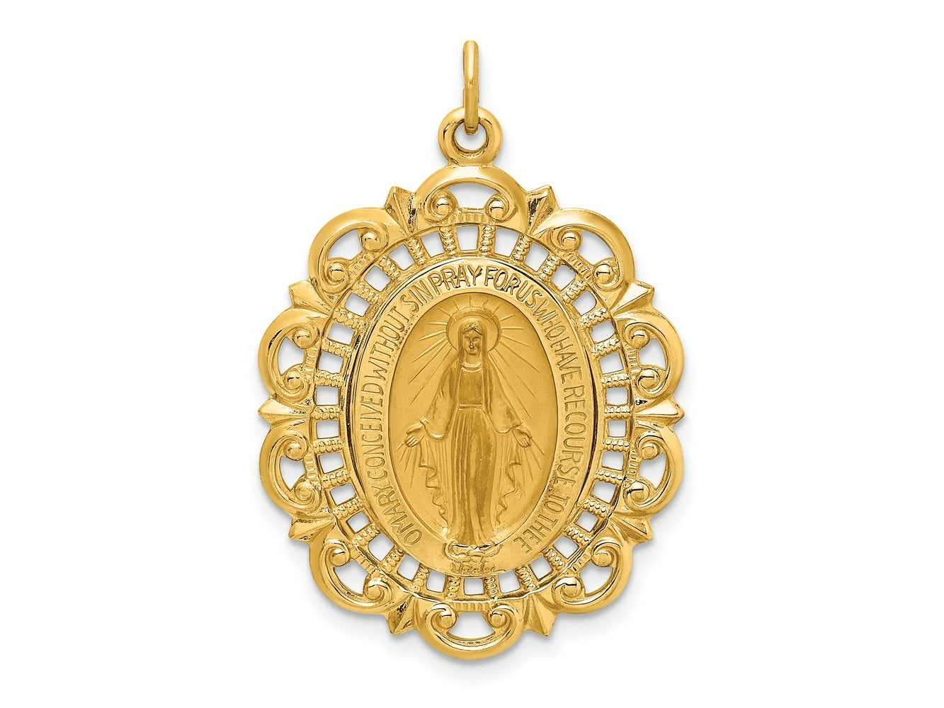 FJC Finejewelers 14 kt Yellow Gold Solid Polished/Satin Fancy Pierced Oval Miraculous Medal 33 x 23 mm