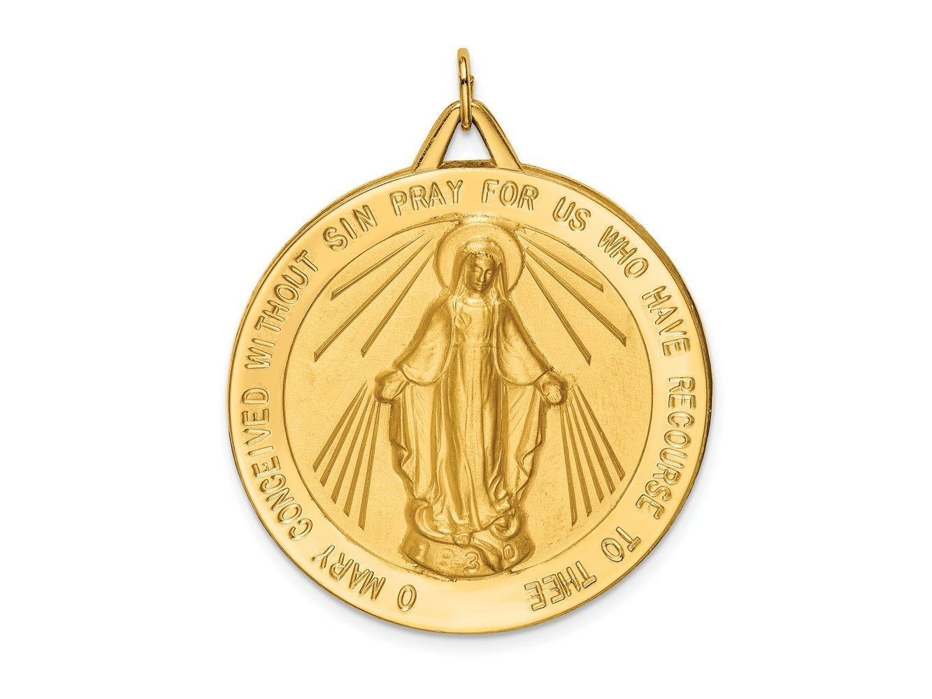 FJC Finejewelers 14 kt Yellow Gold Solid Polished/Satin Large Round Miraculous Medal 39 x 32 mm
