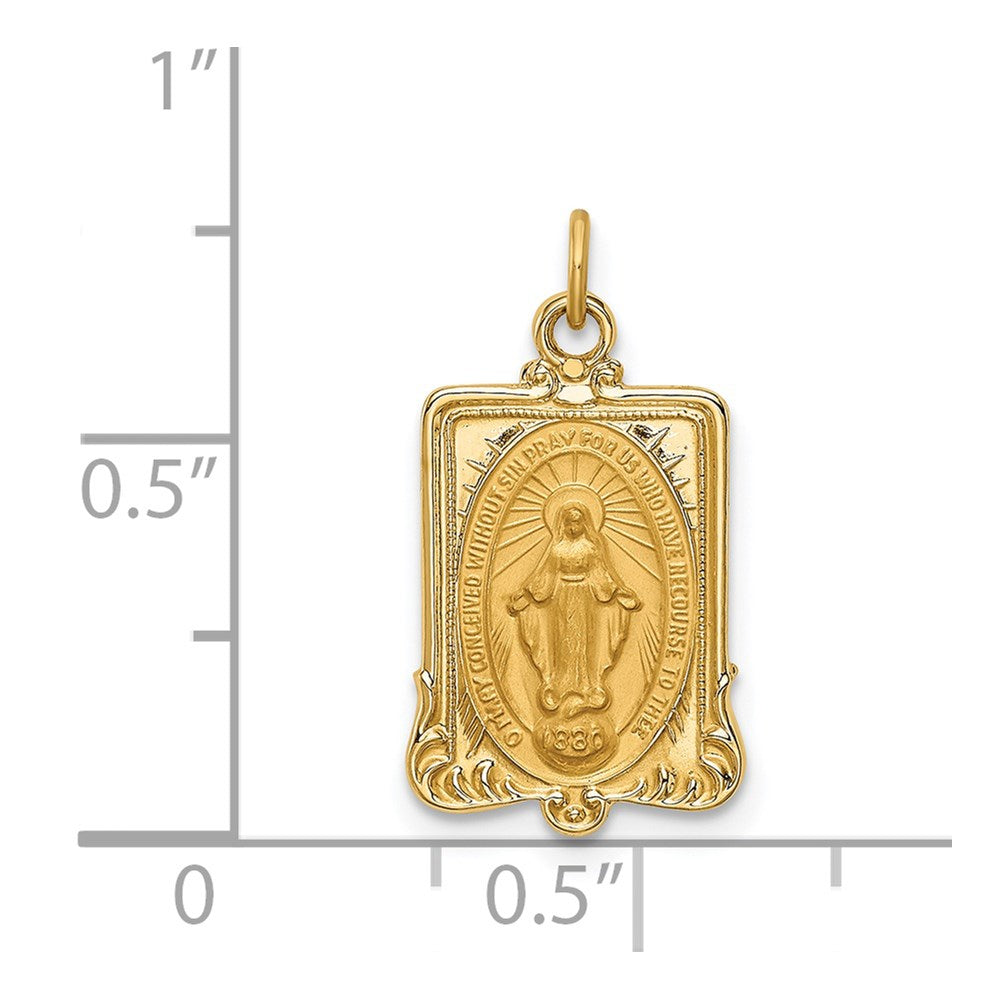 FJC Finejewelers 14 kt Yellow Gold Solid Polished/Satin Rectangular Miraculous Medal 20 x 11 mm