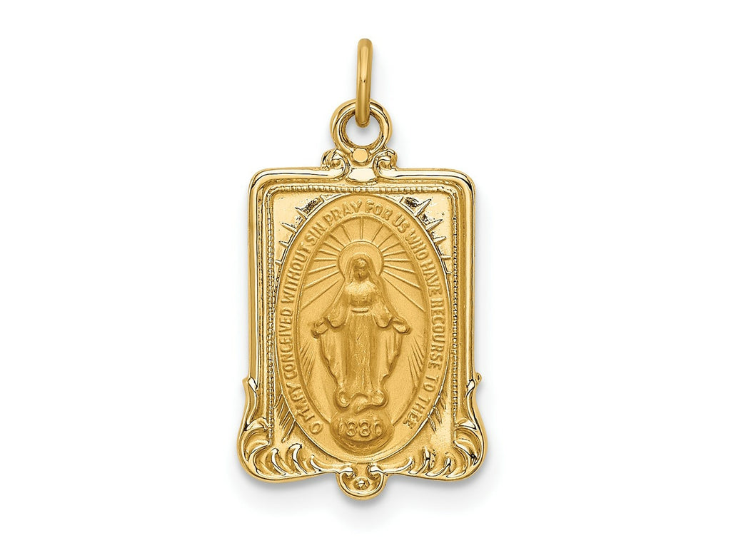 FJC Finejewelers 14 kt Yellow Gold Solid Polished/Satin Rectangular Miraculous Medal 20 x 11 mm