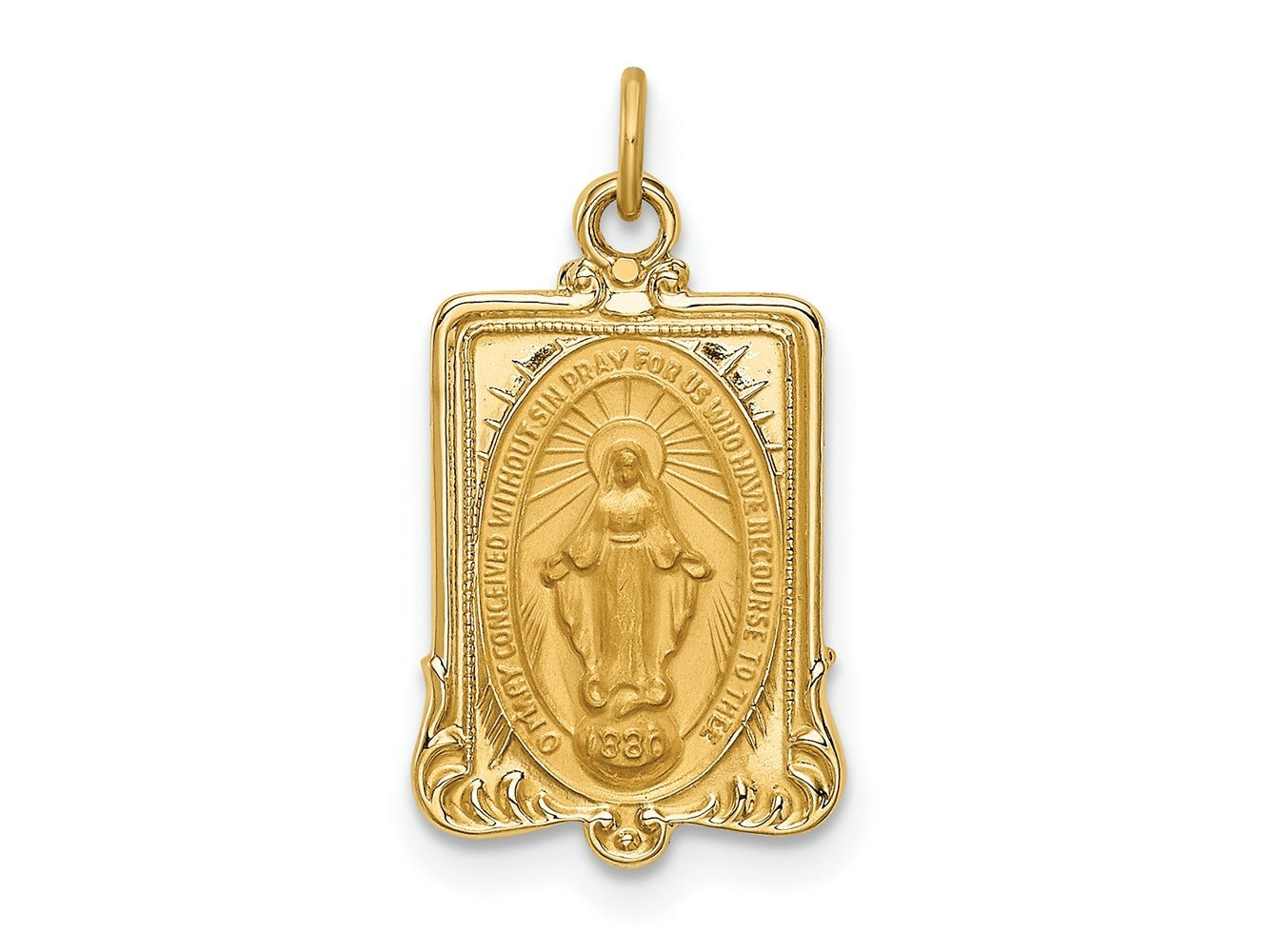 FJC Finejewelers 14 kt Yellow Gold Solid Polished/Satin Rectangular Miraculous Medal 20 x 11 mm