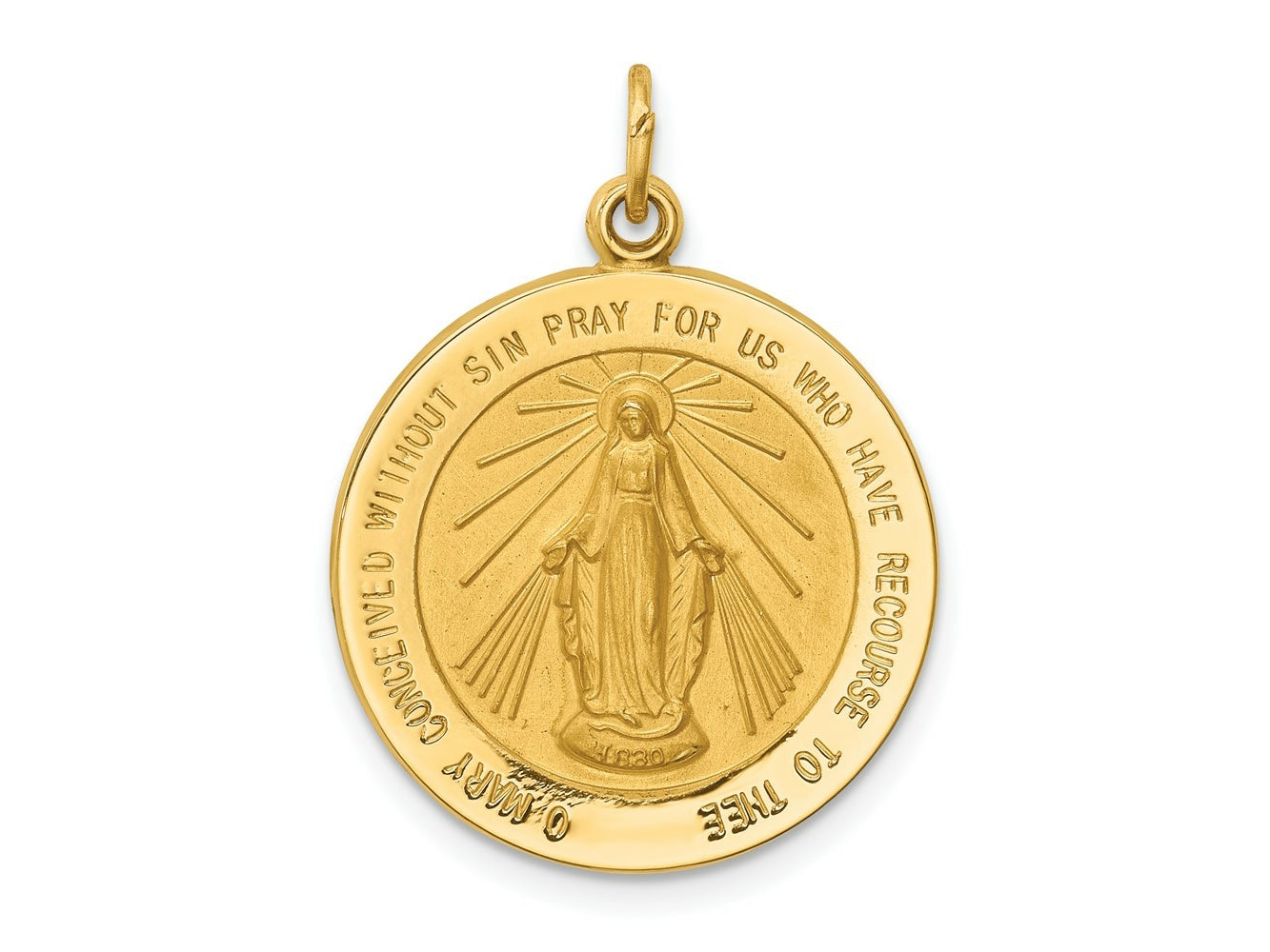 FJC Finejewelers 14 kt Yellow Gold Solid Polished/Satin Medium Round Miraculous Medal 27 x 20 mm