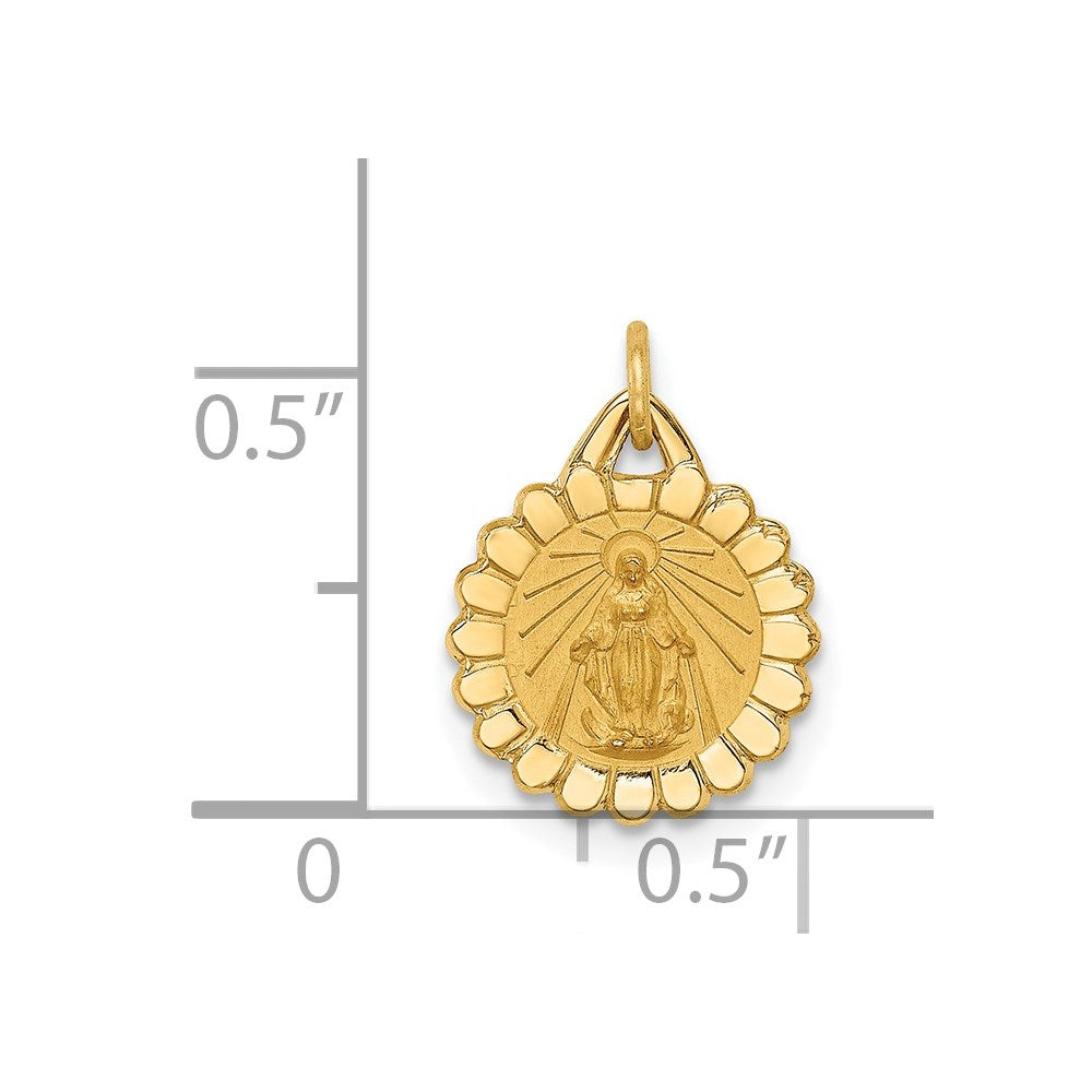 FJC Finejewelers 14 kt Yellow Gold Solid Polished/Satin Tiny Round Scalloped Miraculous Medal 15 x 11 mm