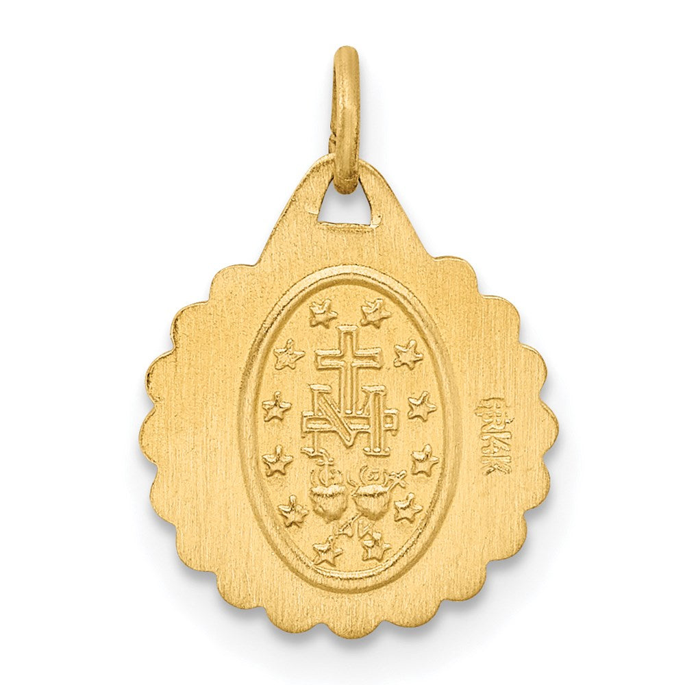 FJC Finejewelers 14 kt Yellow Gold Solid Polished/Satin Tiny Round Scalloped Miraculous Medal 15 x 11 mm
