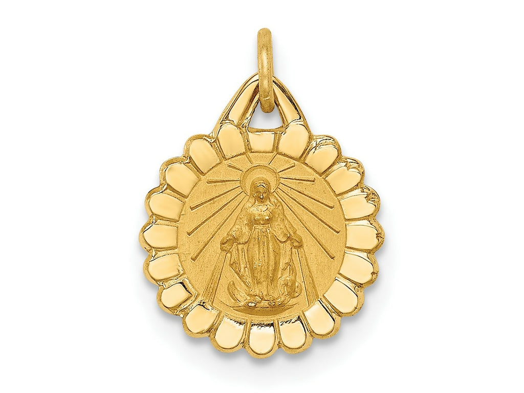 FJC Finejewelers 14 kt Yellow Gold Solid Polished/Satin Tiny Round Scalloped Miraculous Medal 15 x 11 mm