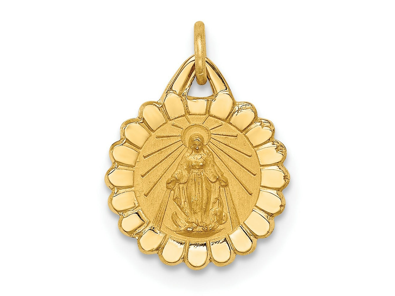 FJC Finejewelers 14 kt Yellow Gold Solid Polished/Satin Tiny Round Scalloped Miraculous Medal 15 x 11 mm