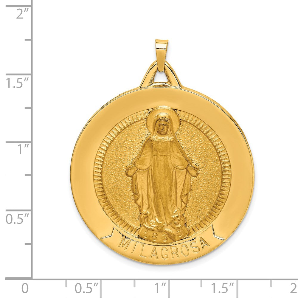 FJC Finejewelers 14 kt Yellow Gold Solid Polished/Satin Large Raised Round Milagrosa Medal 42 x 34 mm