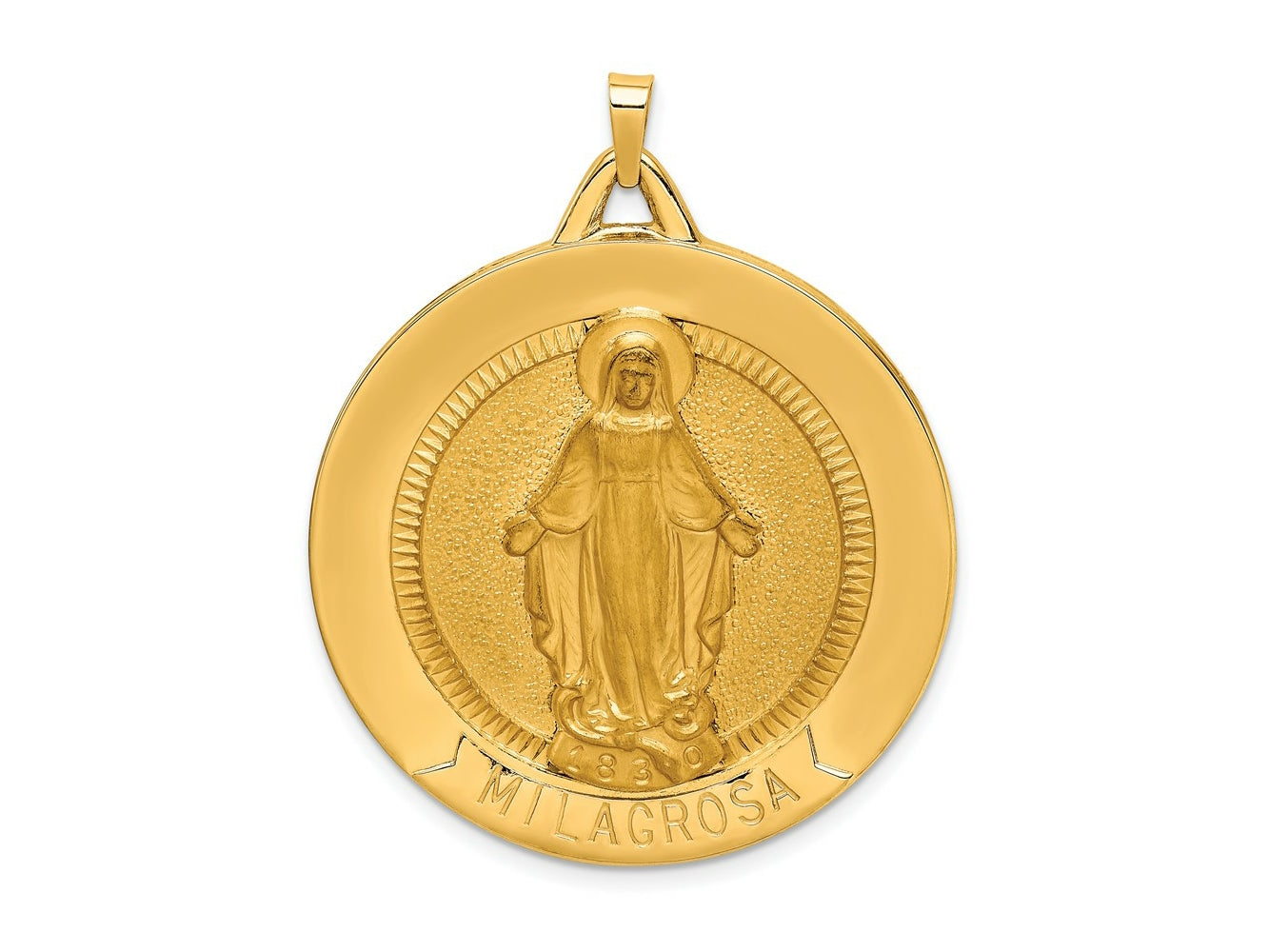 FJC Finejewelers 14 kt Yellow Gold Solid Polished/Satin Large Raised Round Milagrosa Medal 42 x 34 mm