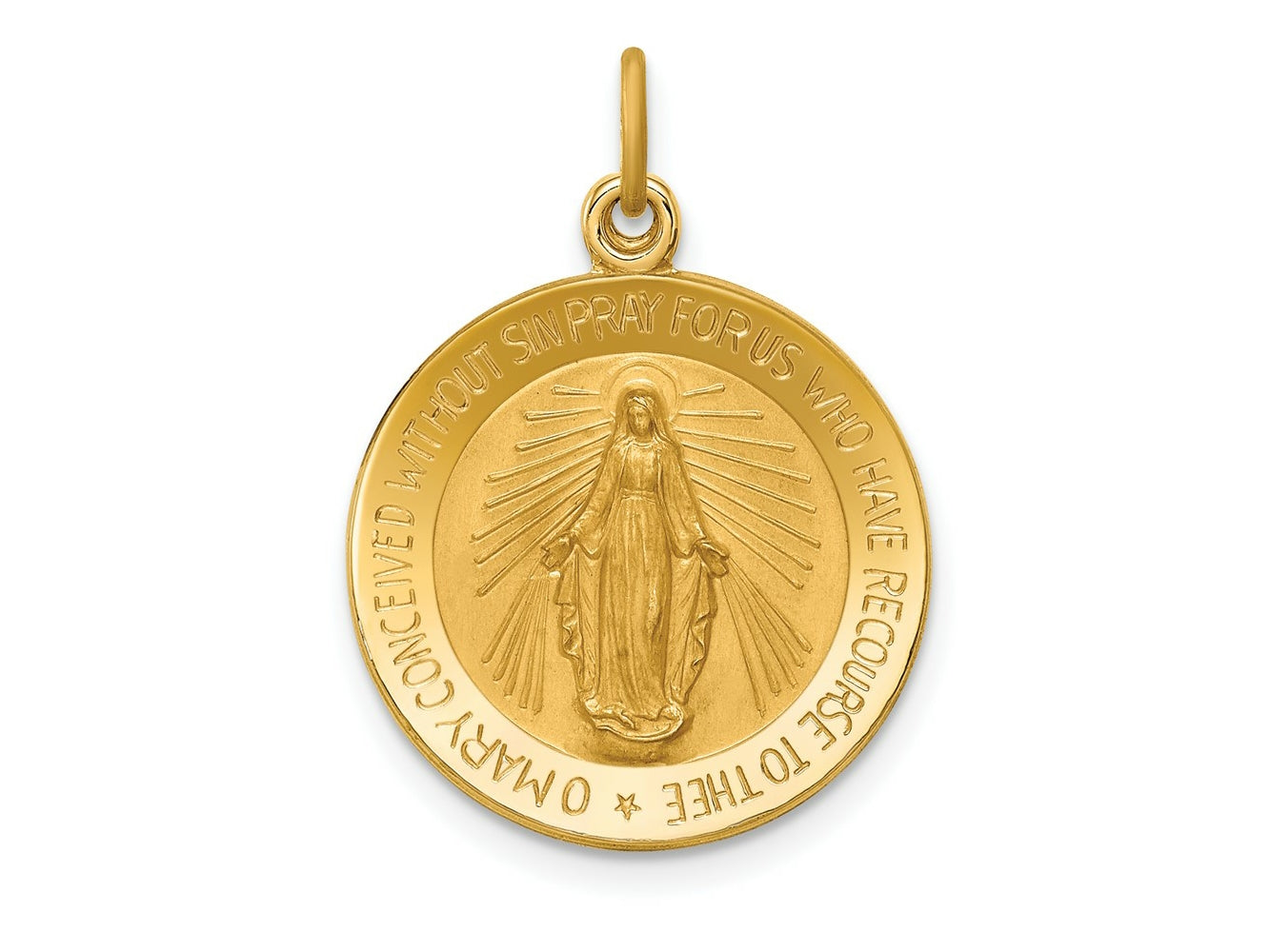 FJC Finejewelers 14 kt Yellow Gold Solid Polished/Satin Small Round Miraculous Medal 25 x 18 mm