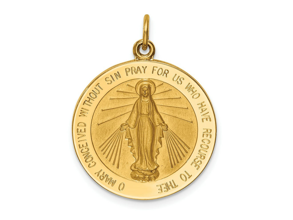 FJC Finejewelers 14 kt Yellow Gold Solid Polished/Satin Large Round Miraculous Medal 27 x 21 mm