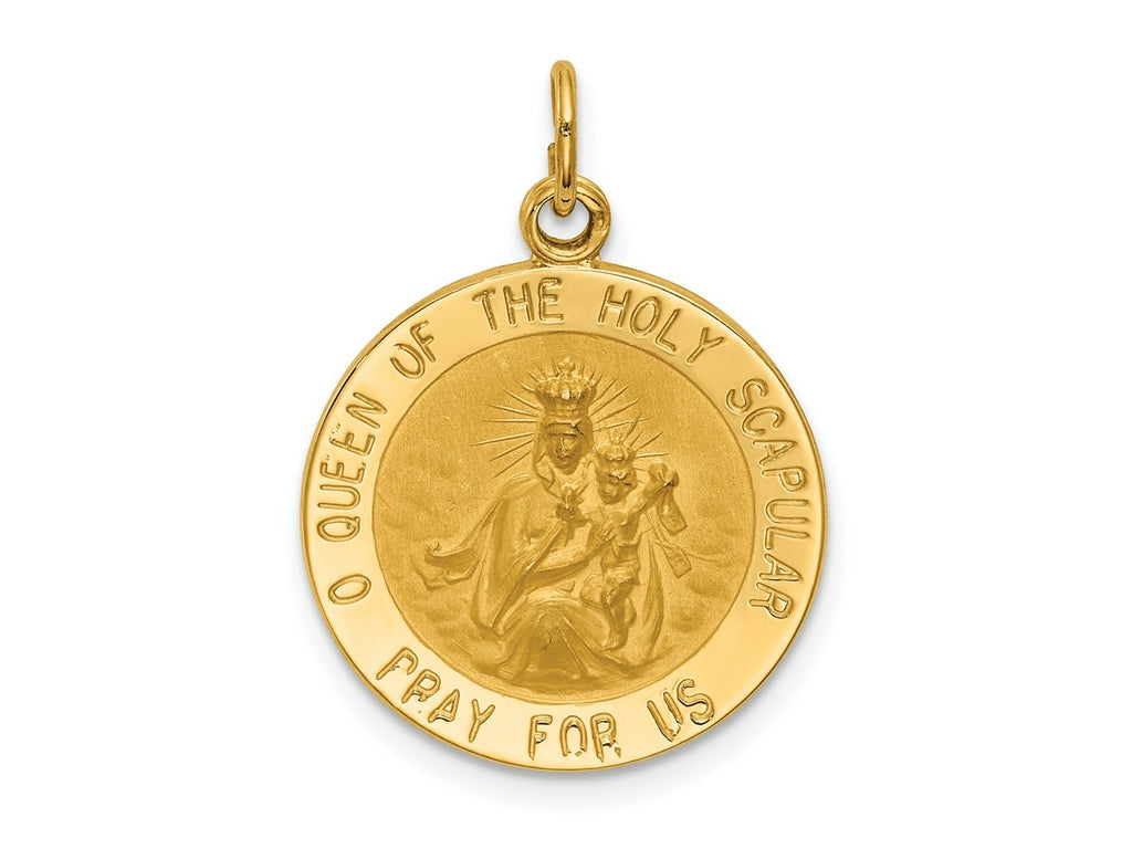 FJC Finejewelers 14 kt Yellow Gold Solid Small Queen Of Holy Scapular Reversible Medal 25 x 18 mm