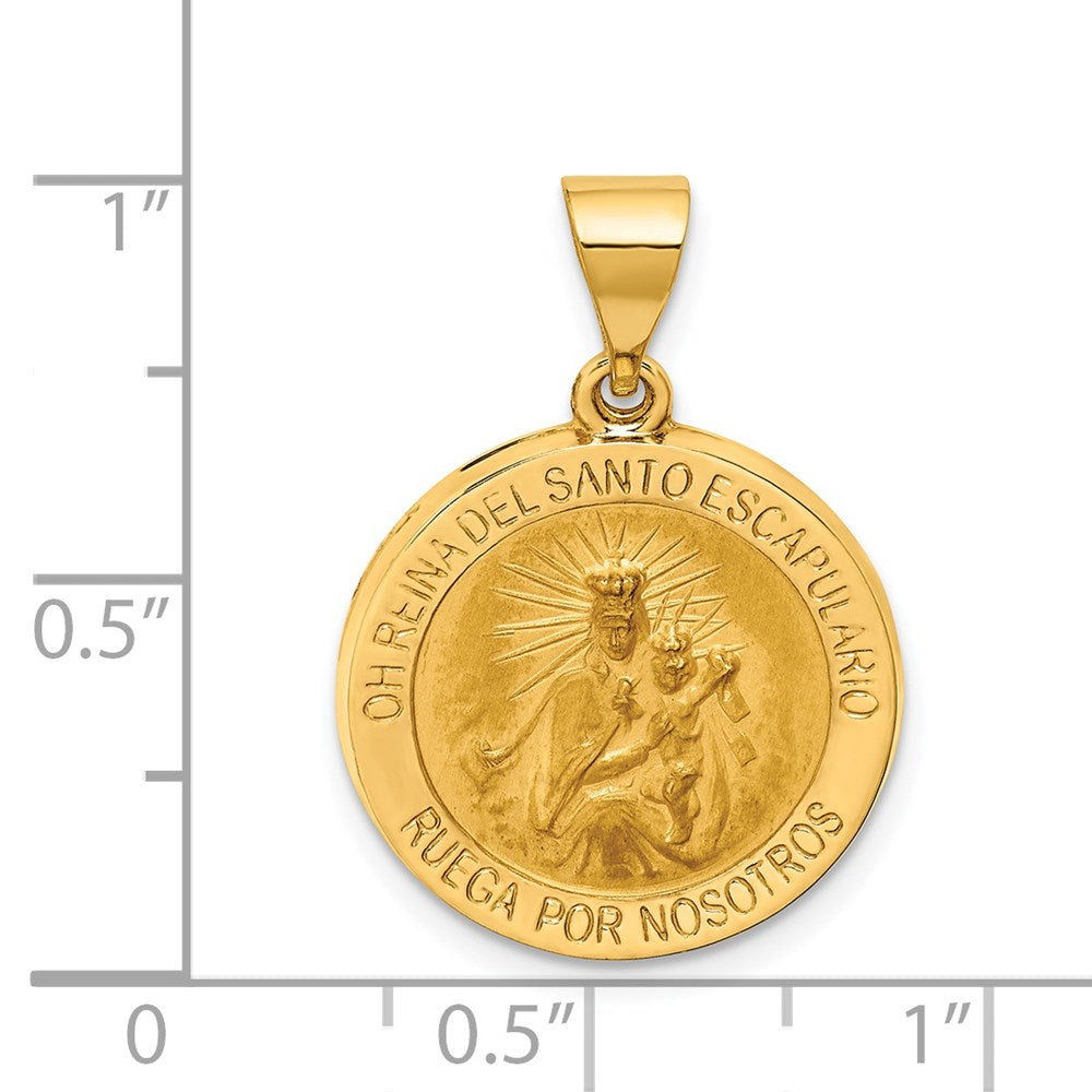 FJC Finejewelers 14 kt Yellow Gold Hollow Round Spanish Escapulario Reversible Medal 25 x 18 mm