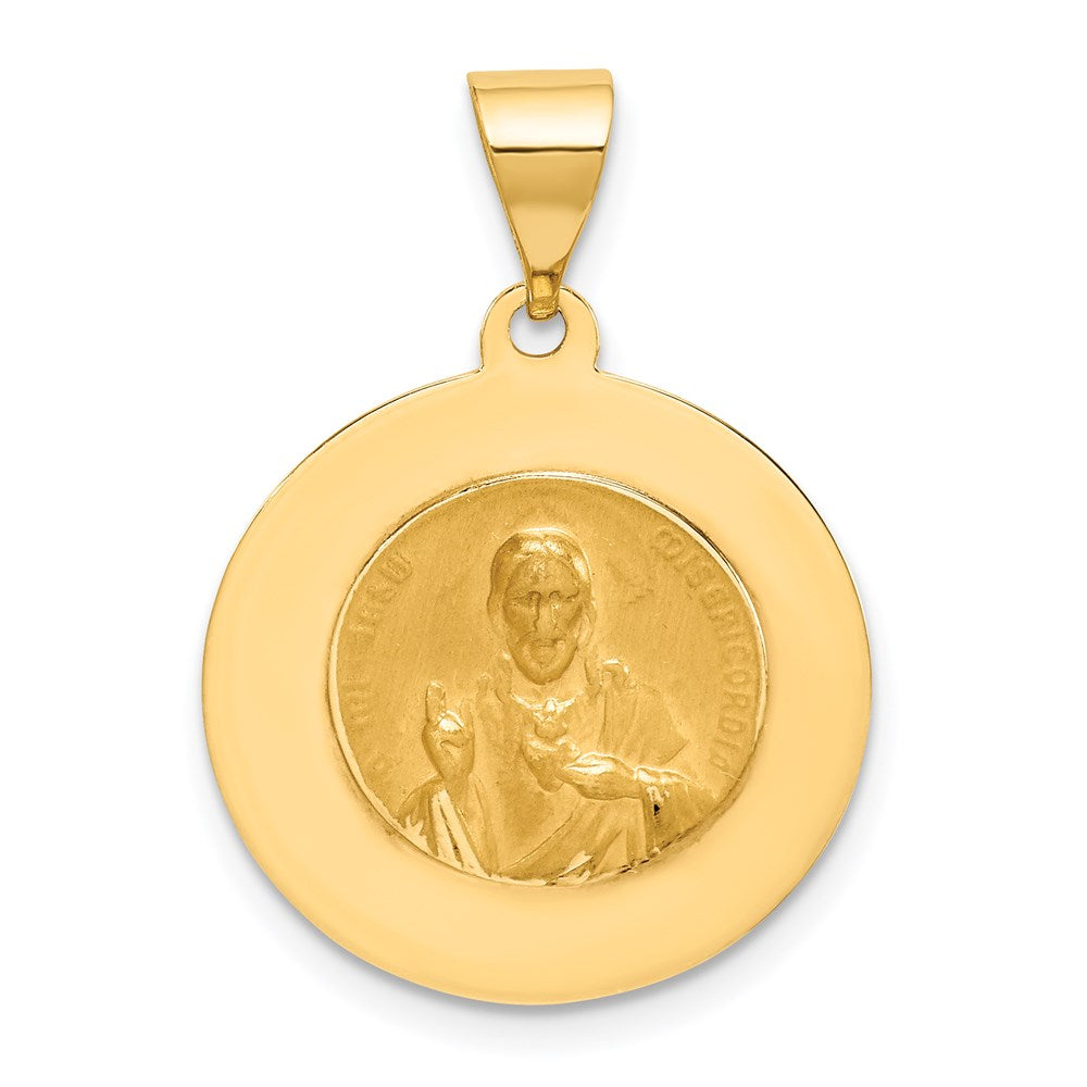 FJC Finejewelers 14 kt Yellow Gold Hollow Round Spanish Escapulario Reversible Medal 25 x 18 mm