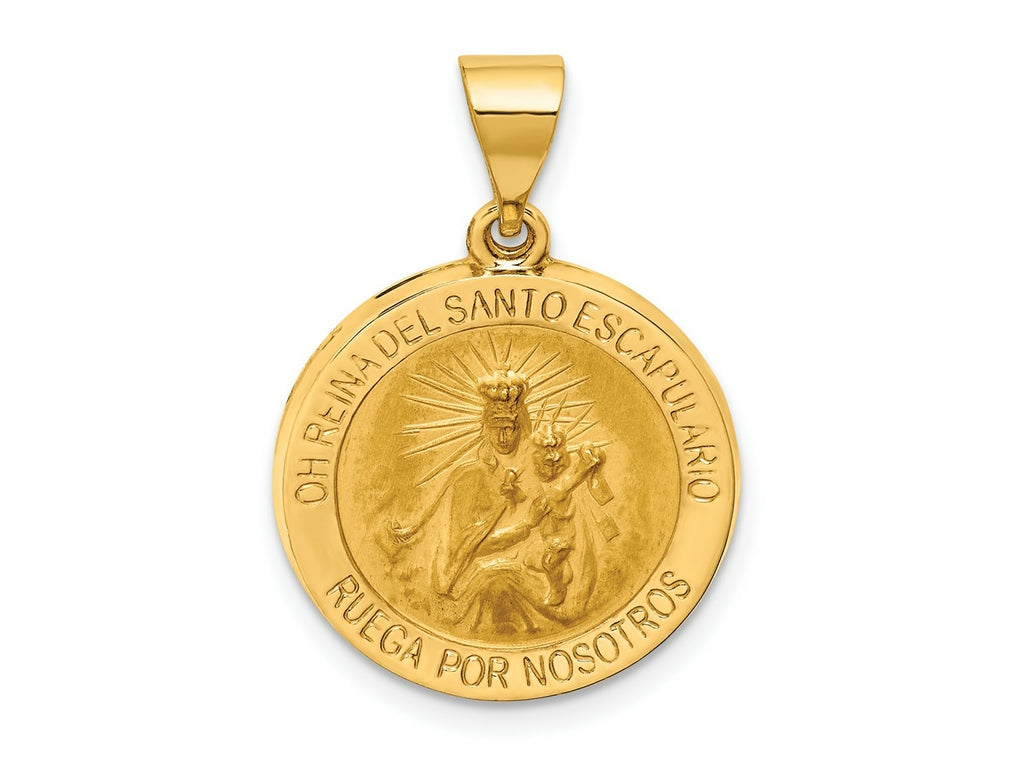 FJC Finejewelers 14 kt Yellow Gold Hollow Round Spanish Escapulario Reversible Medal 25 x 18 mm