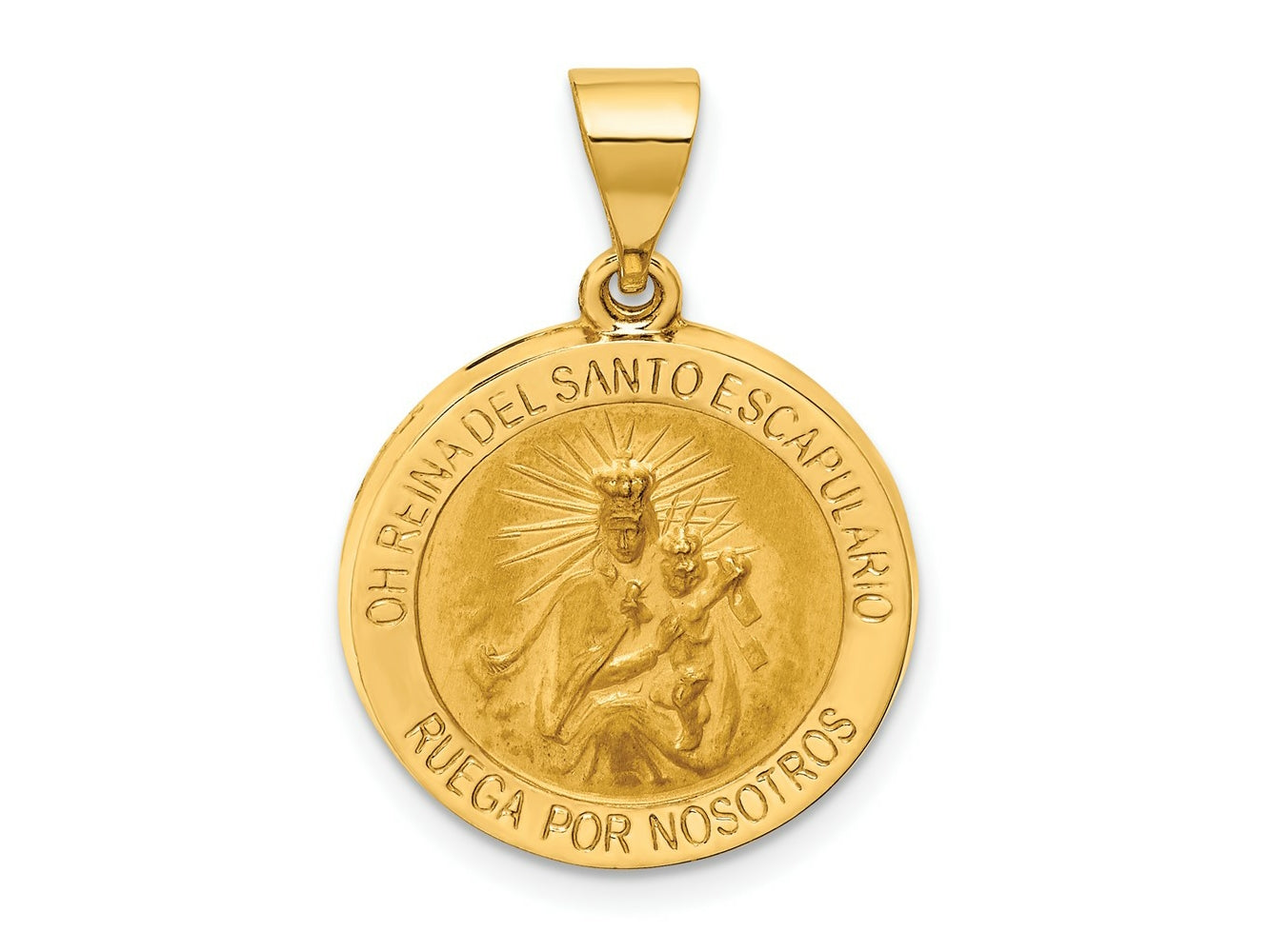 FJC Finejewelers 14 kt Yellow Gold Hollow Round Spanish Escapulario Reversible Medal 25 x 18 mm