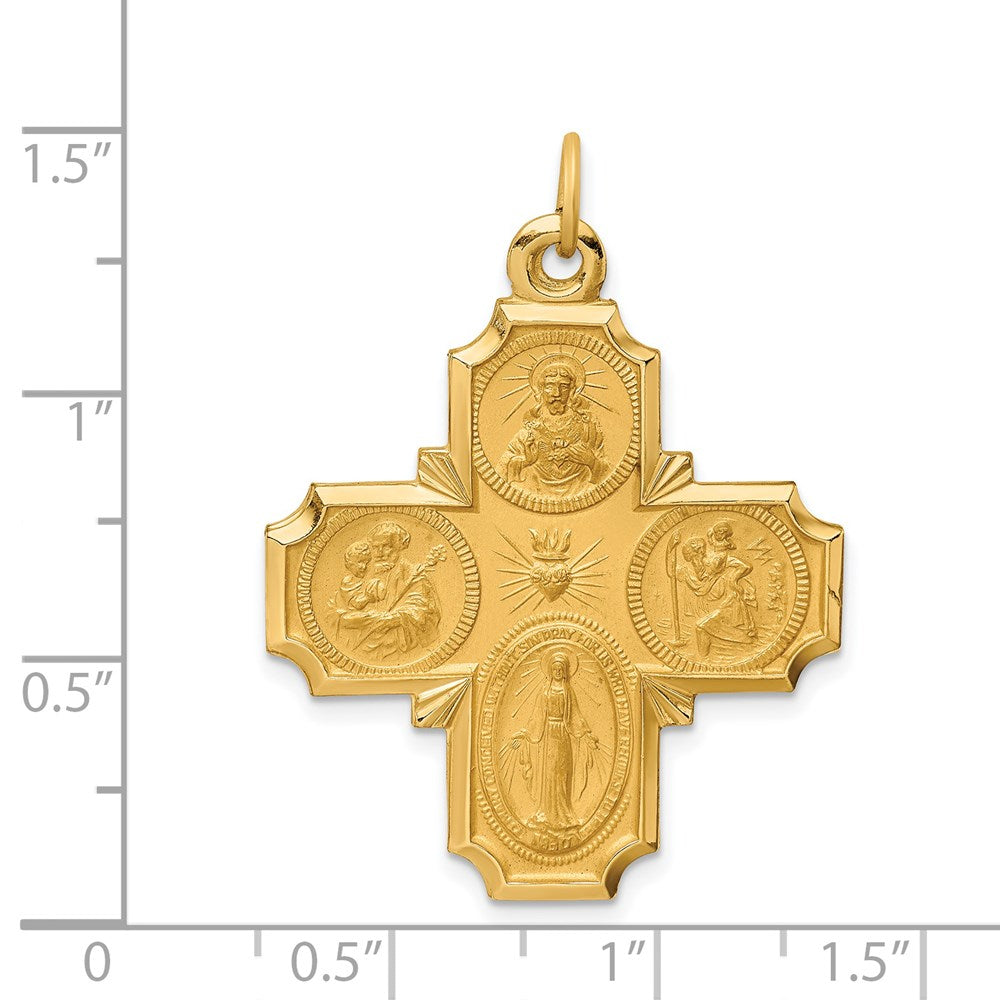 FJC Finejewelers 14 kt Yellow Gold Solid Polished/Satin Large 4-Way Medal 37 x 28 mm