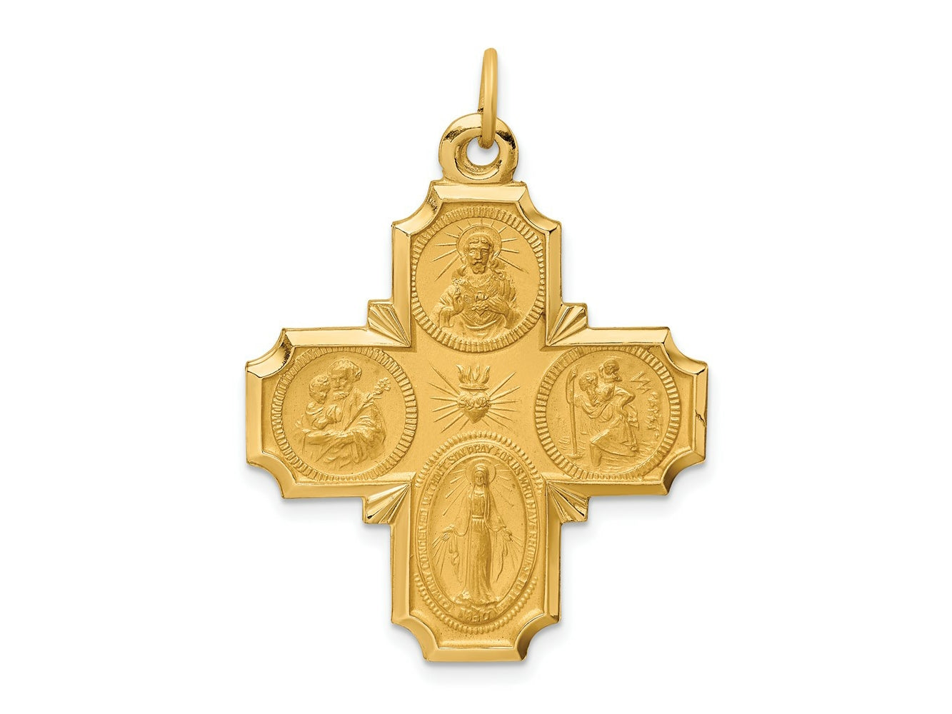 FJC Finejewelers 14 kt Yellow Gold Solid Polished/Satin Large 4-Way Medal 37 x 28 mm