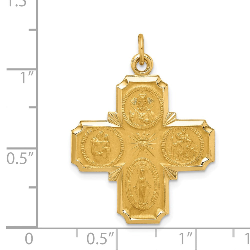FJC Finejewelers 14 kt Yellow Gold Solid Polished/Satin Medium 4-Way Medal 31 x 23 mm
