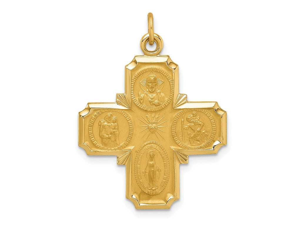 FJC Finejewelers 14 kt Yellow Gold Solid Polished/Satin Medium 4-Way Medal 31 x 23 mm